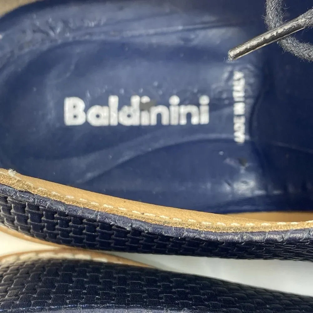 Baldinini Men's Size 12US/45EU Blue Embossed Woven Leather Derby Oxford Shoes